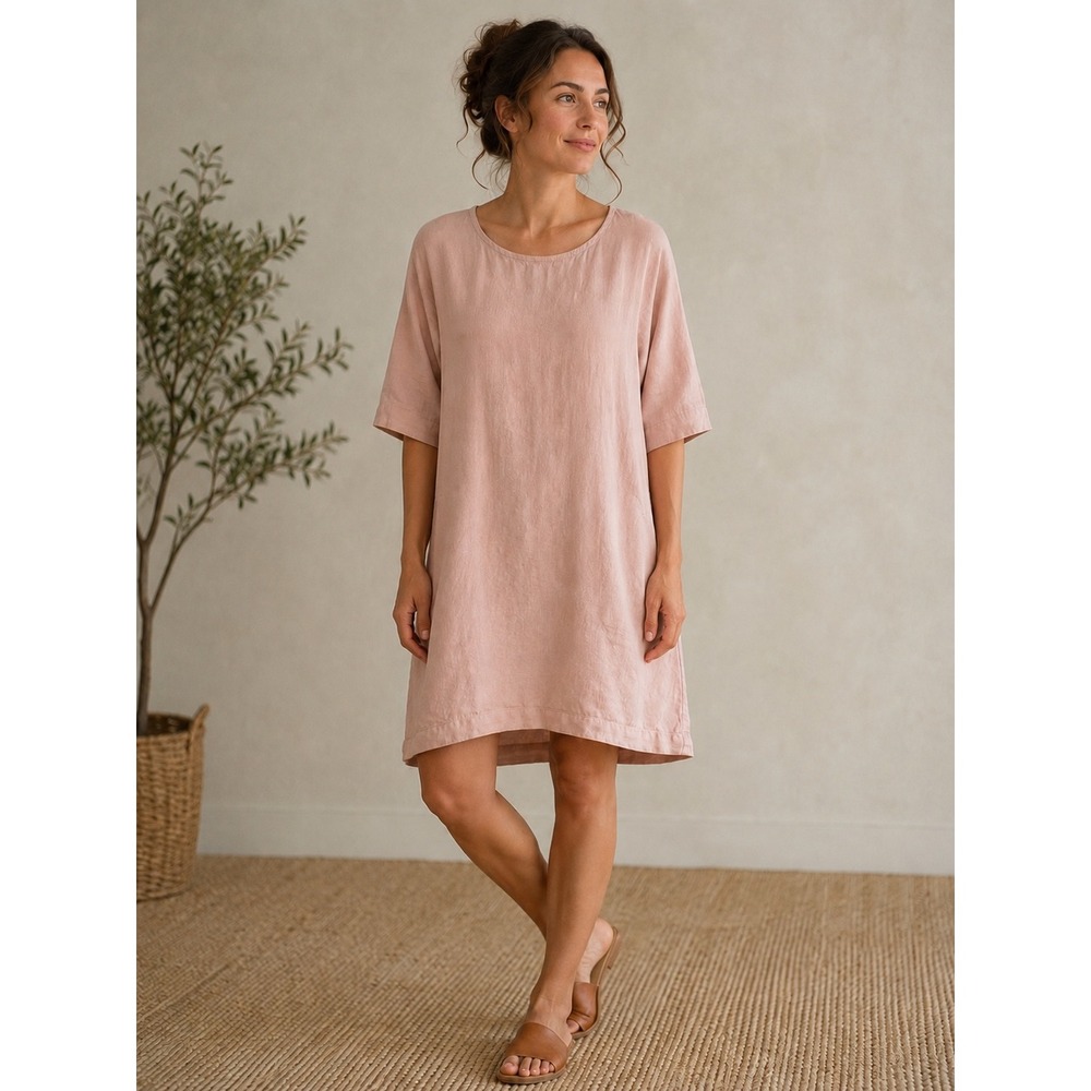 NotPerfectLinen Pink 100% Linen Shift Dress XS